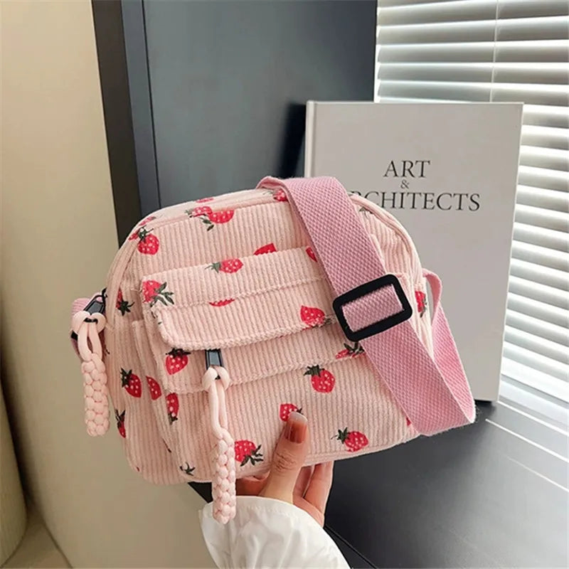 FXZLLQ Sac à bandoulière vintage en velours côtelé Harajuku – Sac à bandoulière décontracté de style japonais avec sac à dos