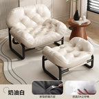 Moderner Leder-Relaxsessel mit Armlehnen & Fußhocker – Minimalistischer Single Sofa Chair in Weiß für Wohnzimmer, Balkon & Meditation