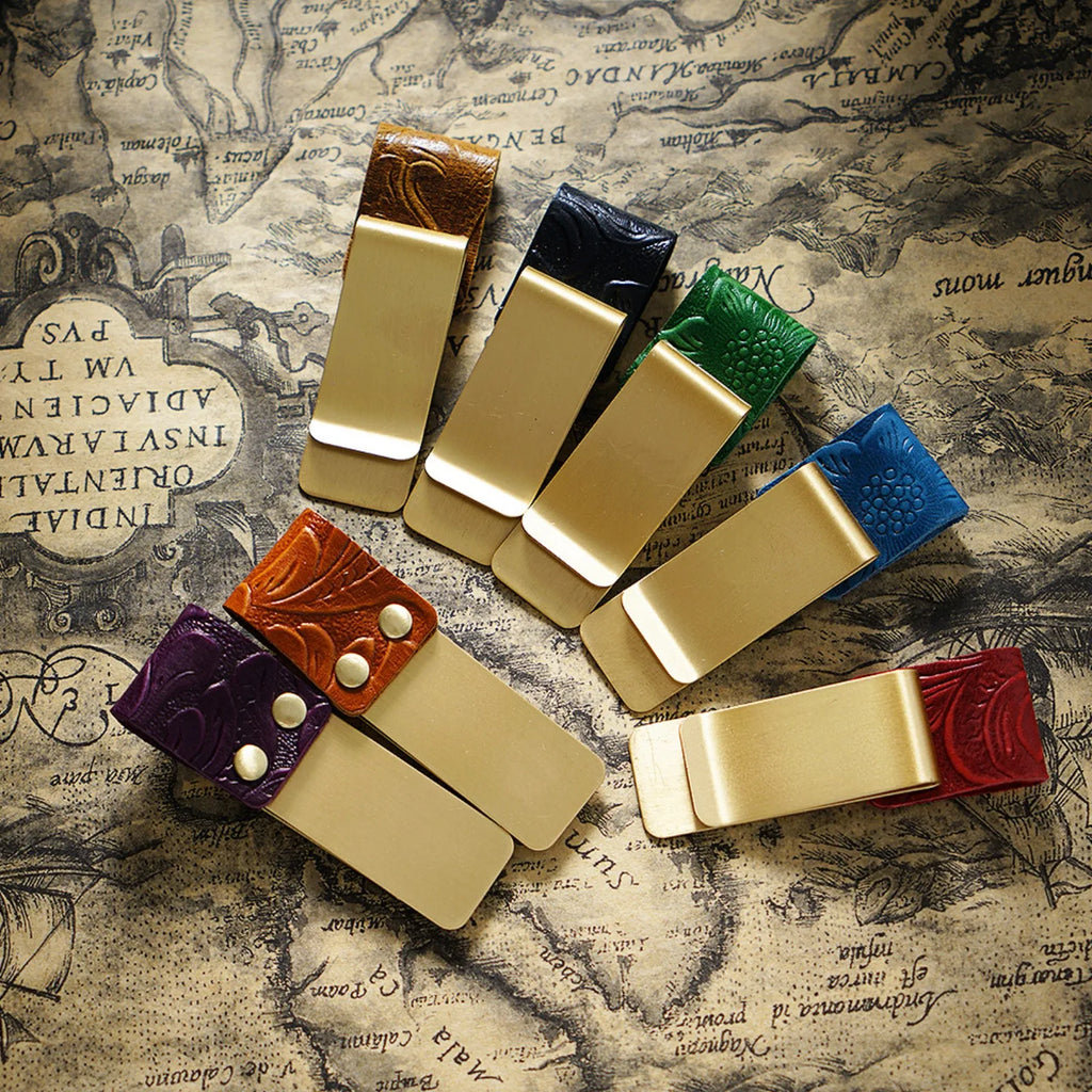 Leder Stiftehalter Clip mit Messing-Lesezeichen – Clip de bolígrafo más elegante para cuadernos y diarios de viajero