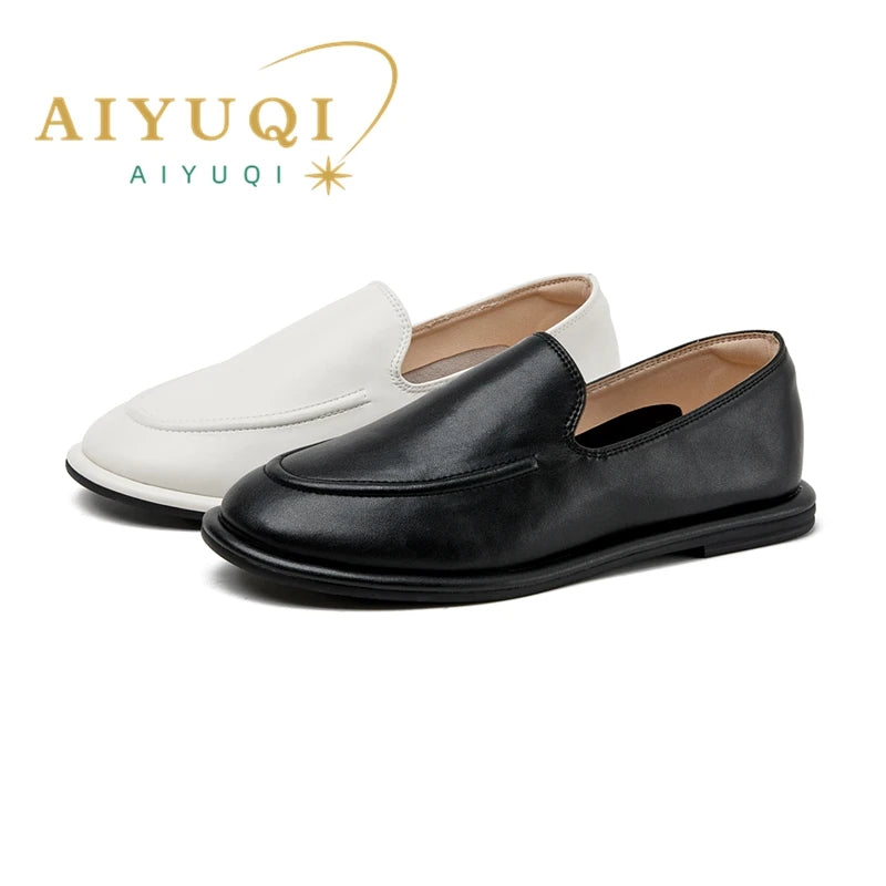 AIYUQI Mocassins pour femmes en cuir véritable – Runde Spitze Slip-on Flats, Weiche Lederschuhe für Frühling &amp; Herbst 2025