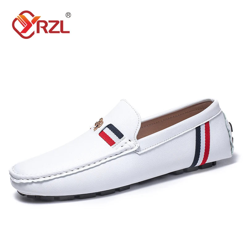 YRZL Herren Loafer in Weiß & Schwarz – Bequeme Slip-On Mokassins aus PU-Leder, Sommerliche Driving Shoes für Alltag & Freizeit