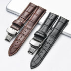 Echtes Leder Uhrenarmband mit Schmetterlingsschließe & Holzbox – Premium Armband 18/20/22/24 mm für klassische Armbanduhren