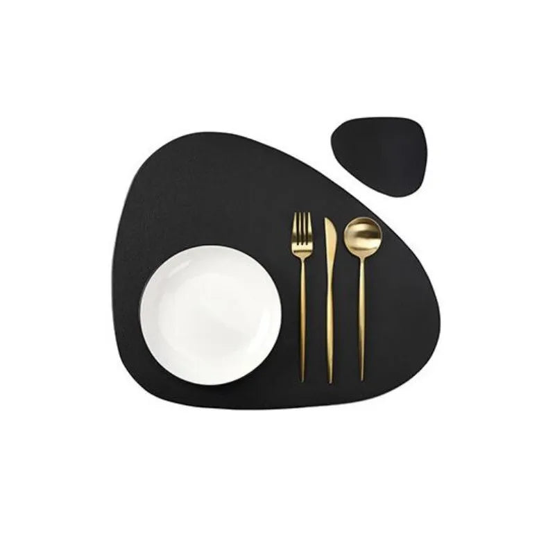 Schwarzes Platzset & Untersetzer Set aus Kunstleder – Runde & ovale Tischsets, wasserfest & hitzebeständig | Elegante Tischdeko für Zuhause & Weihnachten
