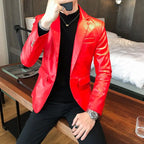 Dünner Herren Lederblazer im classique Stil – Einreihiges Sakko im koreanischen Design, hochwertige Casual Jacke für den Herbst 