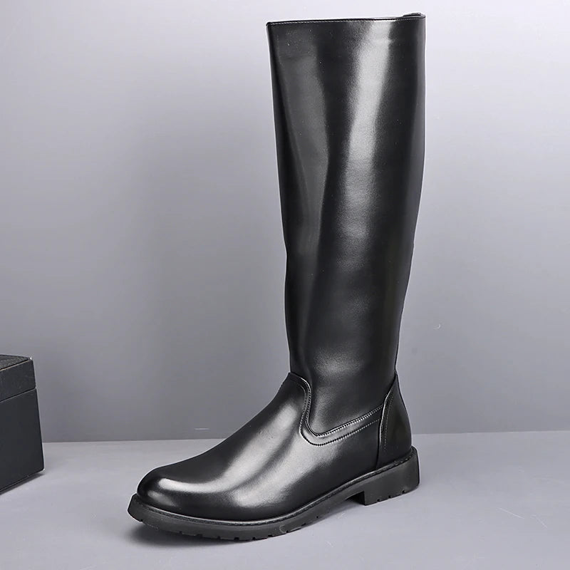 RAINTAKI Herren High-Top Leder Boots – Motorrad- & Streetstyle Ankle Boots, Echtes Rindsleder, Runde Zehen, Größen 37-46