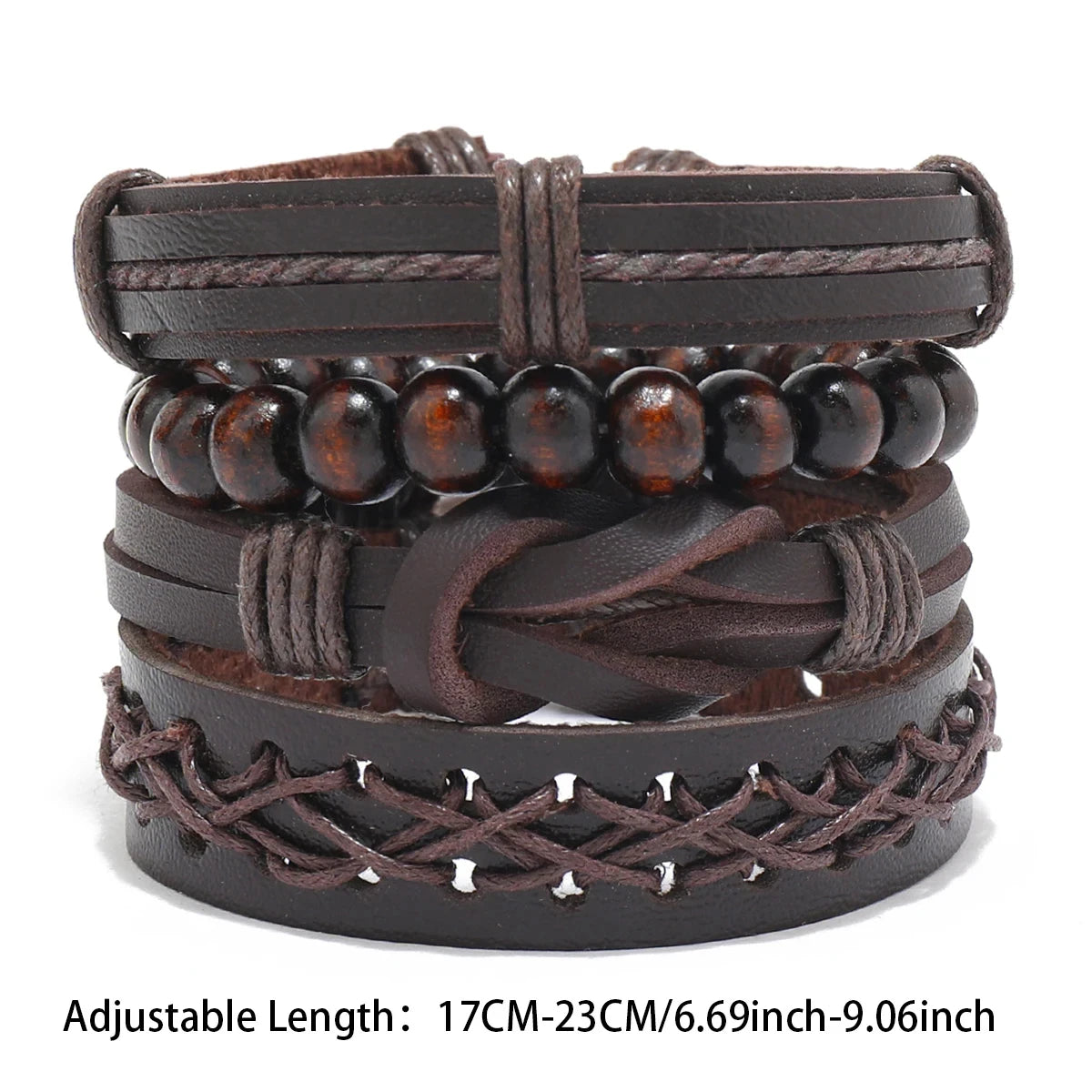 Boho Lederarmband für Herren – Handgeflochtenes Armband mit Holzperlen & Kokosschale, verstellbares Ethno Charm Armband