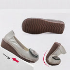 Lorilury Damen Leder Flats 2024 – Handgefertigte Blumen-Ballerinas aus echtem Rindsleder, Retro Wedged Loafers, Weiche Dressy Moccasins