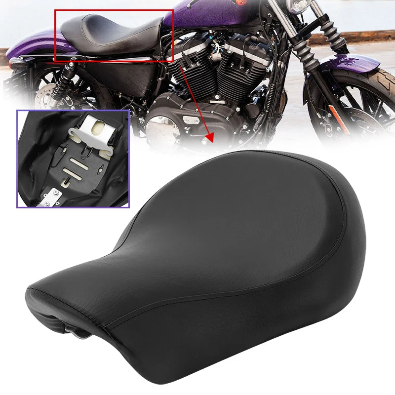Schwarzer Motorrad Solo-Fahrersitz aus PU-Leder – Coussin de siège avant pour Harley-Davidson Sportster XL 883 / 1200 / 48 / 72 (2004–2015) 