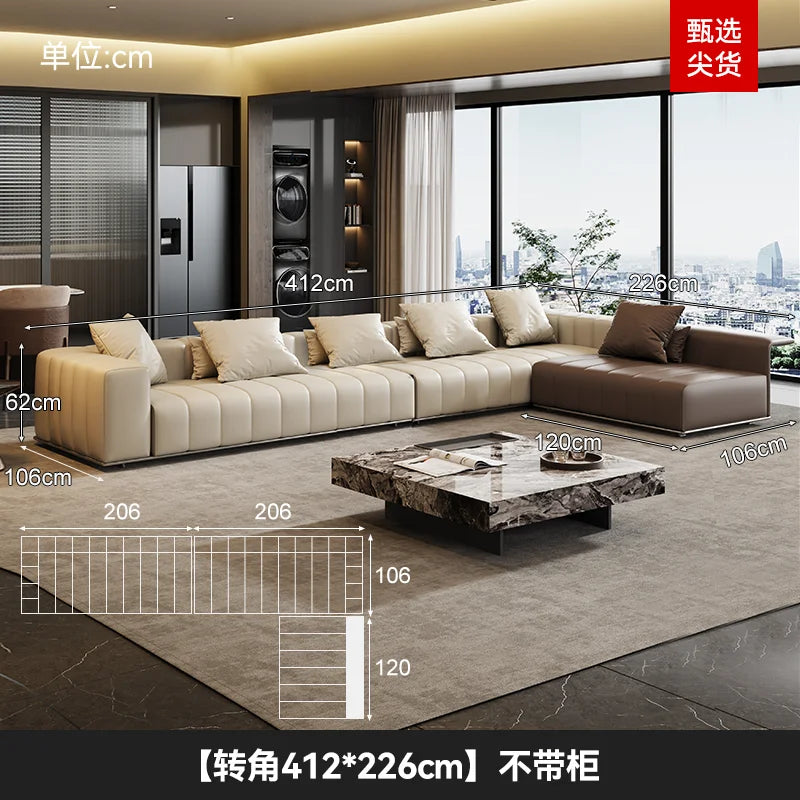 Luxus Lounge Sofa aus Echtleder im nordischen Stil – Kompaktes Designer-Ecksofa mit High-Rebound-Polsterung für modernes Wohnen