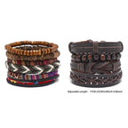 Boho Lederarmband für Herren – Handgeflochtenes Armband mit Holzperlen & Kokosschale, verstellbares Ethno Charm Armband