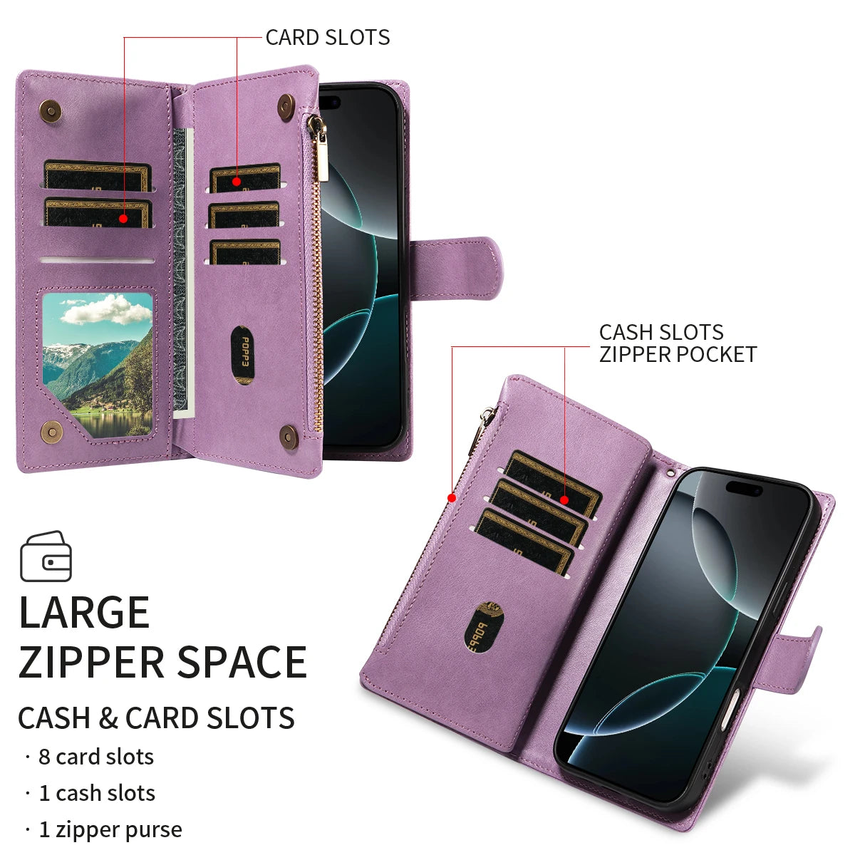 Cartera multifunción de piel sintética con tapa y tapa para iPhone 11–16e – Kartenfach, Ständer &amp; Rundumschutz