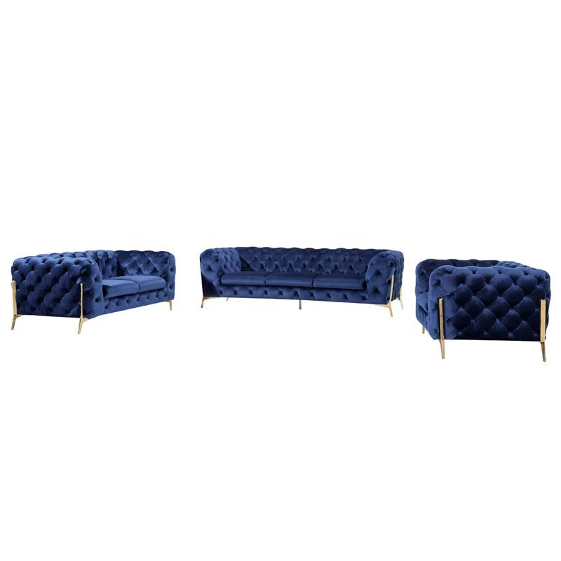 Luxuriöses Chesterfield Samt Sofa Set – Gepolstertes Ecksofa in edlem Design für das Wohnzimmer