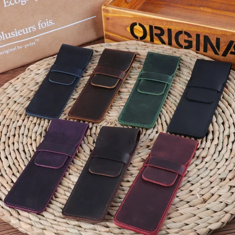 Handgefertigtes Vintage Leder Stifteetui aus Rindsleder – Echtes Leder Pen Case für Füllfederhalter, Reisen & Journaling