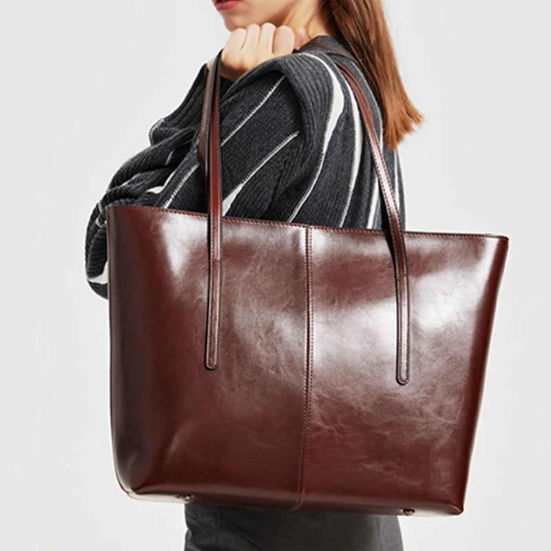 Burminsa Damen Tote Bag aus echtem Rindsleder – Große Luxus-Schultertasche &amp; Shopper Handtasche 2025