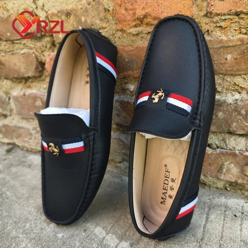 YRZL Herren Loafer in Weiß & Schwarz – Bequeme Slip-On Mokassins aus PU-Leder, Sommerliche Driving Shoes für Alltag & Freizeit