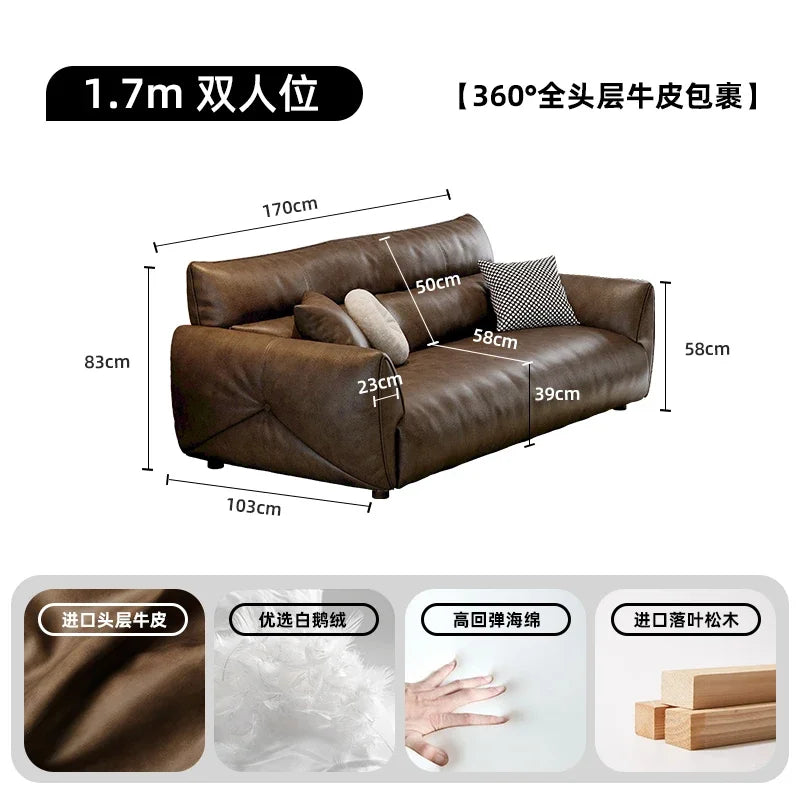 Luxuriöses Designer-Ledersofa im chinois-modernen Stil – Geschwungenes Wohnzimmer-Sofa aus Rindsleder, komfortables Relax-Canap for stilvolles Wohnen