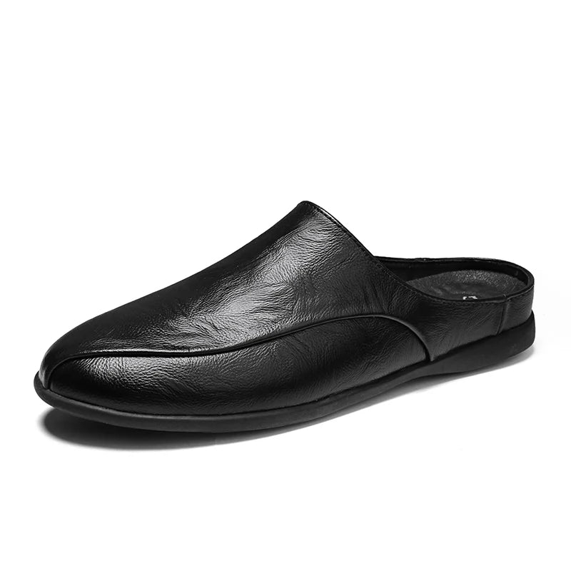 Herren Sommer Loafer aus echtem Leder – Atmungsaktive Half-Slipper Slip-On Driving Shoes, Bequeme Casual Schuhe für Alltag & Freizeit