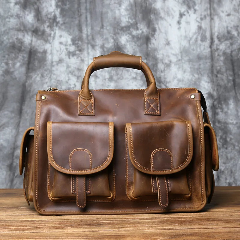 NZPJ Vintage Herren Leder-Aktentasche – Crazy Horse Cowhide Messenger Bag für Laptop, Freizeit & Reisen