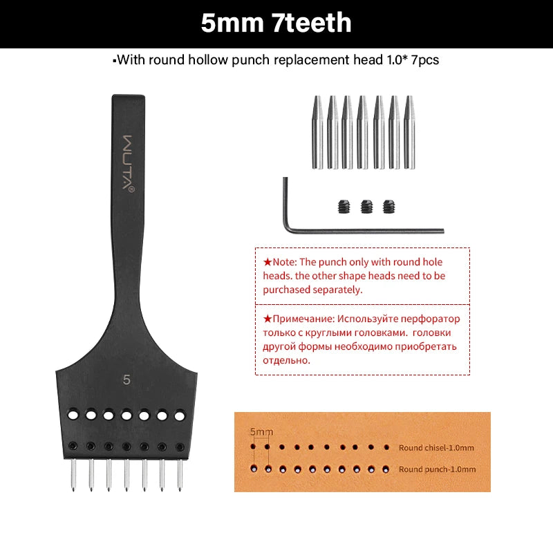 WUTA 3G Plancha para pinchar cuero con Wechselkopf – Professionelles Lederlochwerkzeug aus 4Cr13 Stahl, Austauschbare Chisel- &amp; Punch-Köpfe para bricolaje Lederarbeiten 