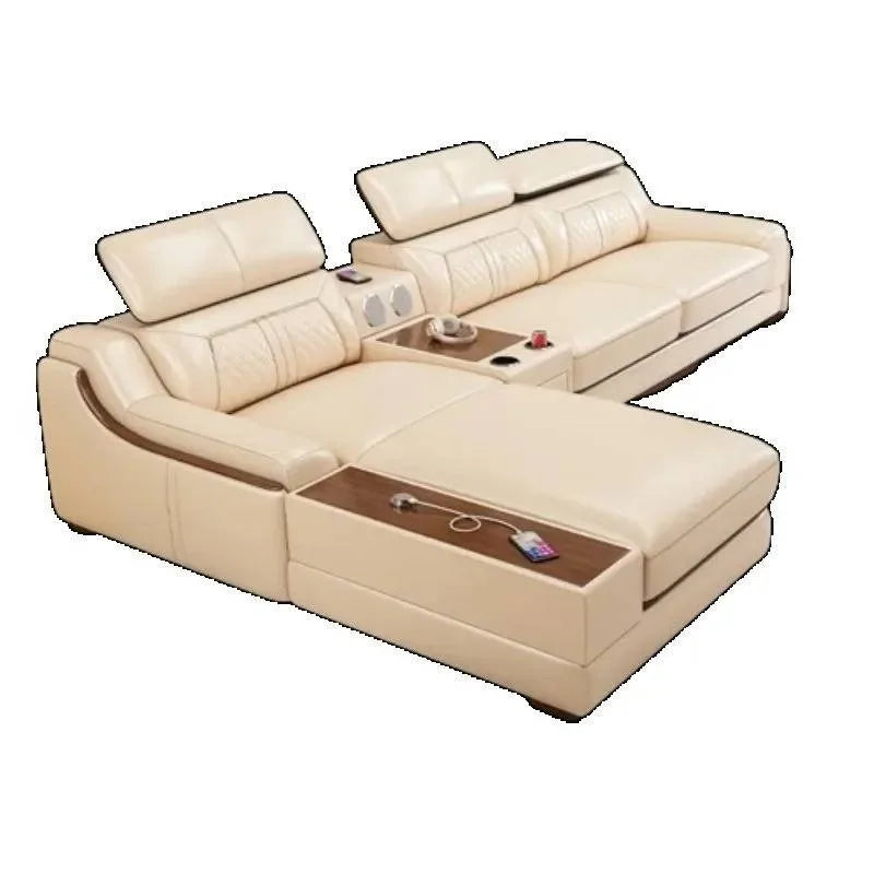 Nordisches Designer Leder Ecksofa – Modernes L-Form Sofa aus echtem Leder mit Relaxfunktion & Stauraum für das Wohnzimmer
