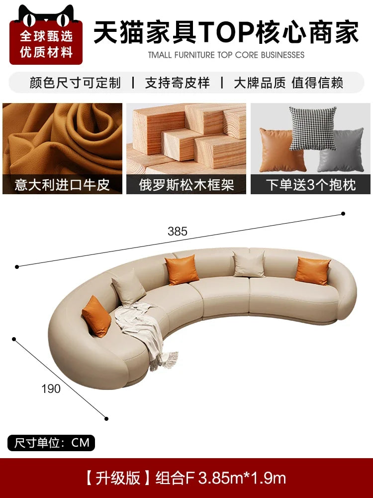Luxuriöses Apartment Leder Sofa im italienischen Vintage-Stil – Canapé de salon design confortable en cuir véritable &amp; Holz
