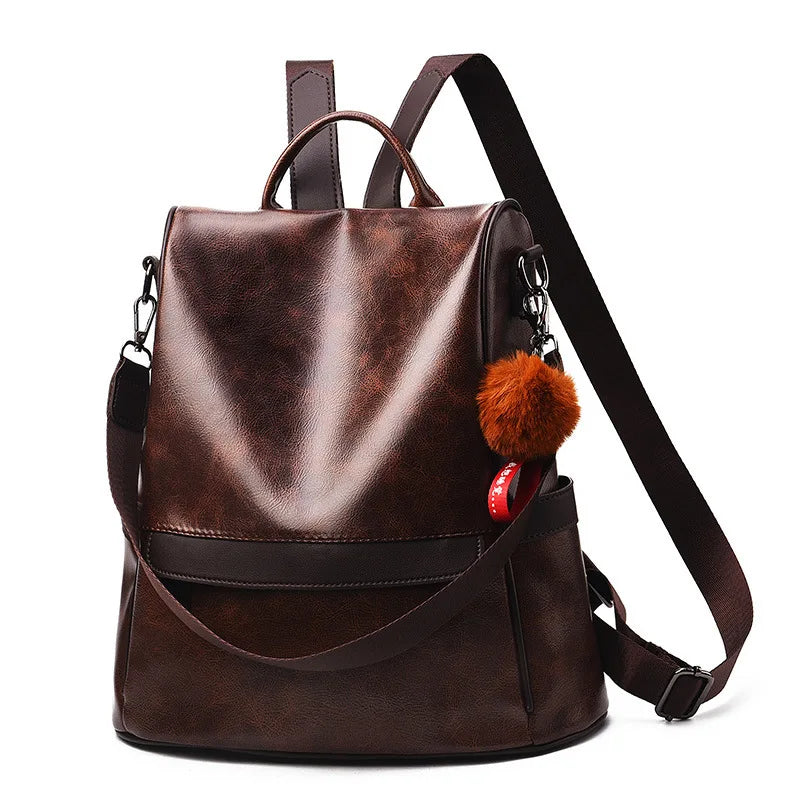 QUEENSHOW Damen Vintage Rucksack im Lederlook – Anti-Diebstahl Schulterrucksack mit großer Kapazität, wasserdichter Freizeit- & City-Rucksack für Frauen