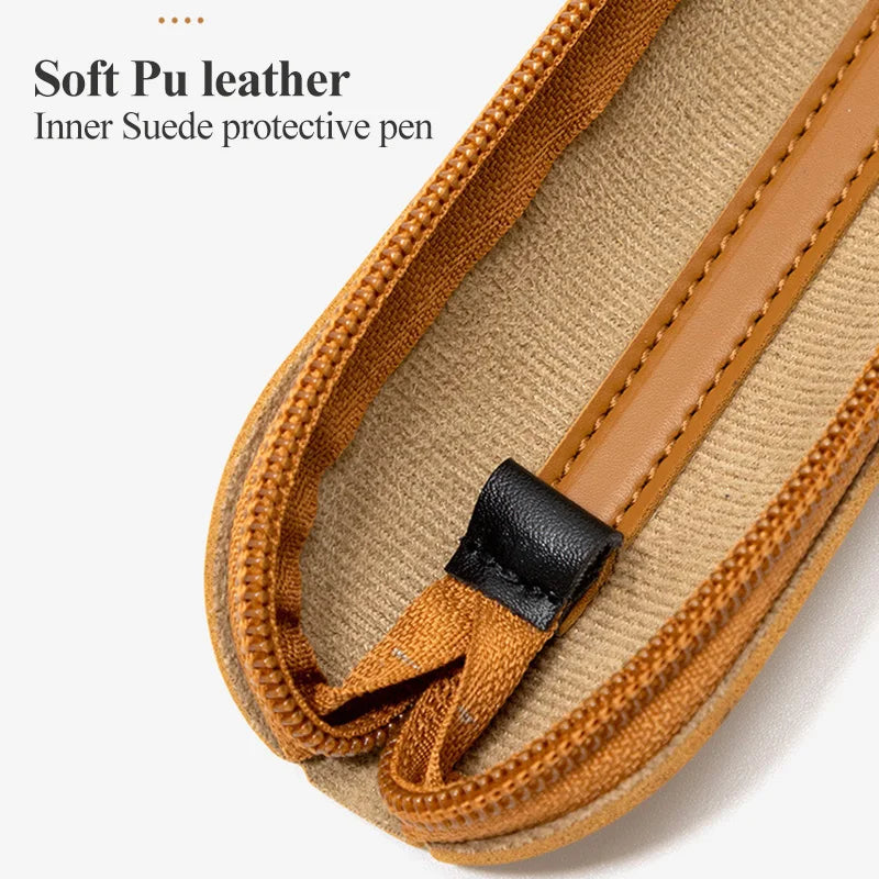 Handgefertigtes PU Leder Stifteetui mit Reißverschluss – Minimalistischer Pen Holder für 3–4 Stifte, Schule &amp; Büro 
