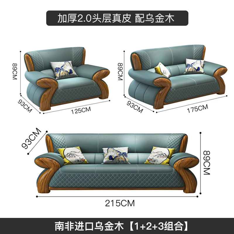 Nordisches Leder-Ecksofa im minimalistischen Design – Modulares L-/U-Form Lounge-Sofa aus Echtleder mit Massivholzfüßen