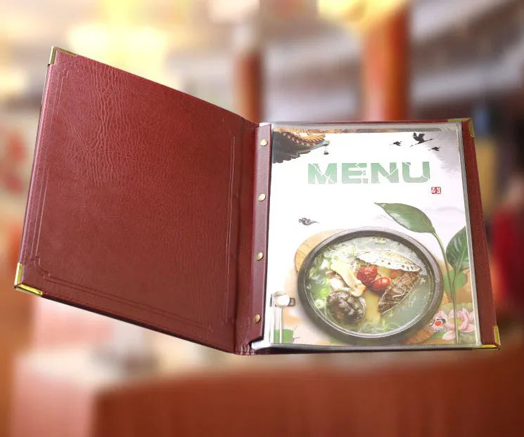 A4 PU Leder Menühalter für Restaurant &amp; Hotel – Robuste Speisekartenmappe mit 7 Taschen in Schwarz, Braun oder Weinrot 