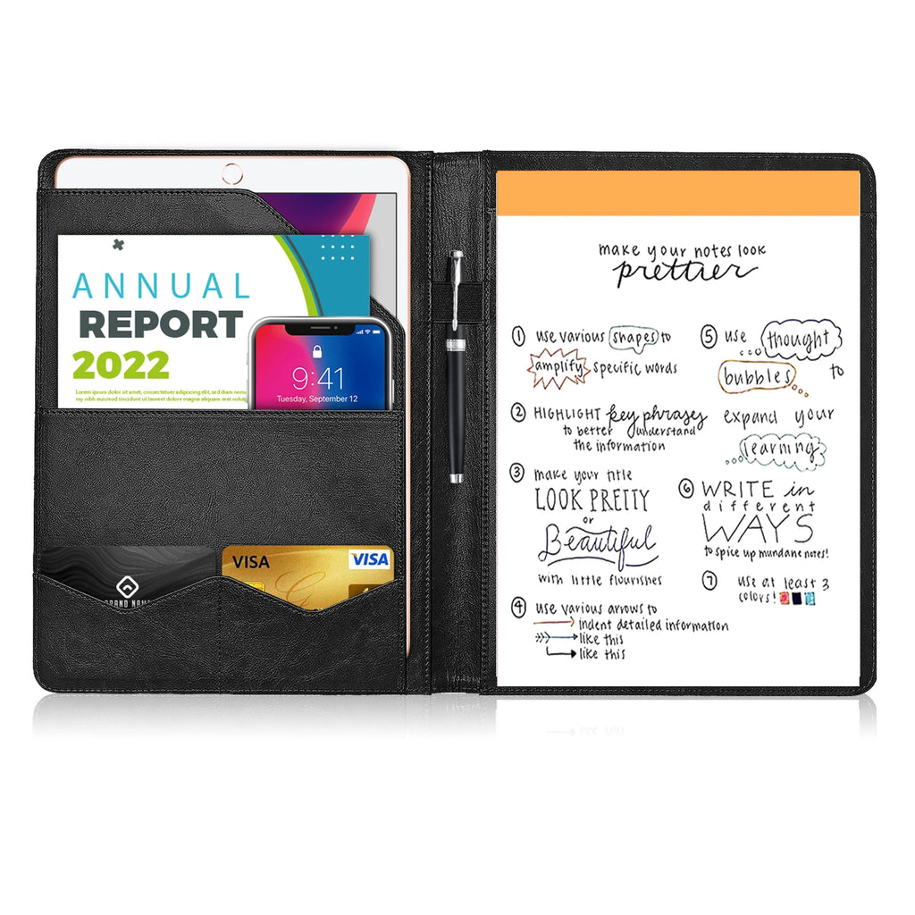 Mapas de conferencias multifuncionales A4 en PU Leder – Mapas de documentos comerciales con tarjetas y Stifthalter para oficinas y escuelas