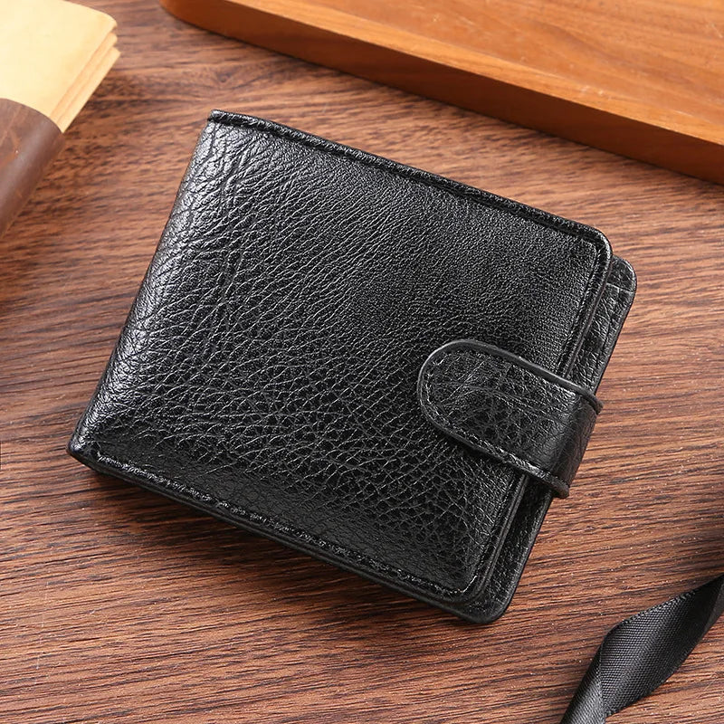 Casual Herren Geldbörse aus PU-Leder – Kurzformat Bifold Wallet mit Münzfach, Kartenhalter und Fotoeinschub
