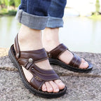 Herren Sommer Sandalen aus echtem Leder – Rutschfeste Gladiator-Sandalen mit dicker Sohle, Bequeme Beach- & Outdoor-Slipper