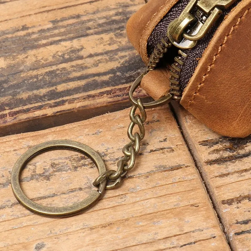 Echtleder Münz- und Schlüsselbörse – Cartera de mano con cremallera vintage aus Rindsleder für Karten &amp; Schlüssel 