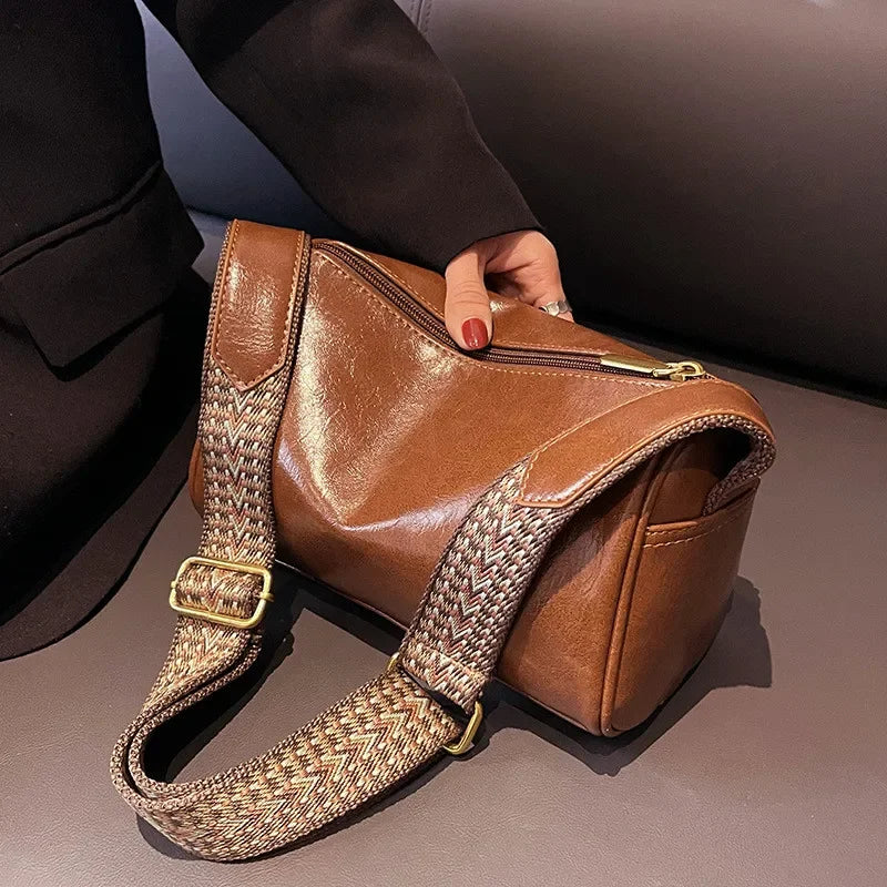 Vintage PU-Leder Boston Handtasche für Damen – Petit sac à bandoulière Pillow, Modische Schultertasche für Casual &amp; Reisen