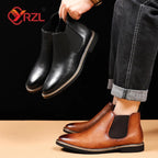 YRZL Herren Chelsea Boots 2025 - Botines Retro De Cuero De PU, Cómodos Zapatos Sin Cordones, Negro Y Braun, Größen 39–47