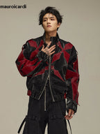 Herren PU-Lederjacke mit Krokodil-Prägung – Kurz geschnittene Designer Jacke im Colorblock Look, Luxury High Street Style für Frühling &amp; Herbst