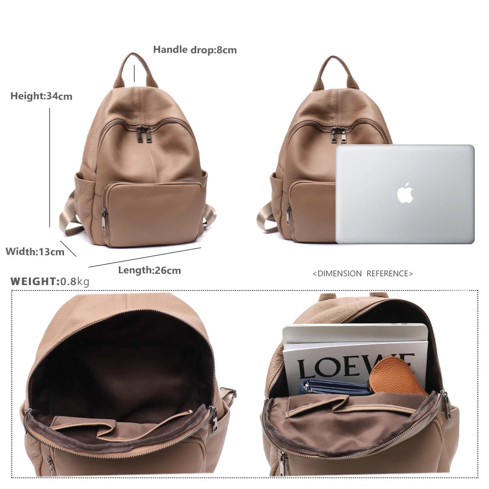 STEPHIECATHY Rucksack aus weichem Echtleder – Unisex Leder-Rucksack mit Multi-Reißverschlussfächern für Alltag & Reise