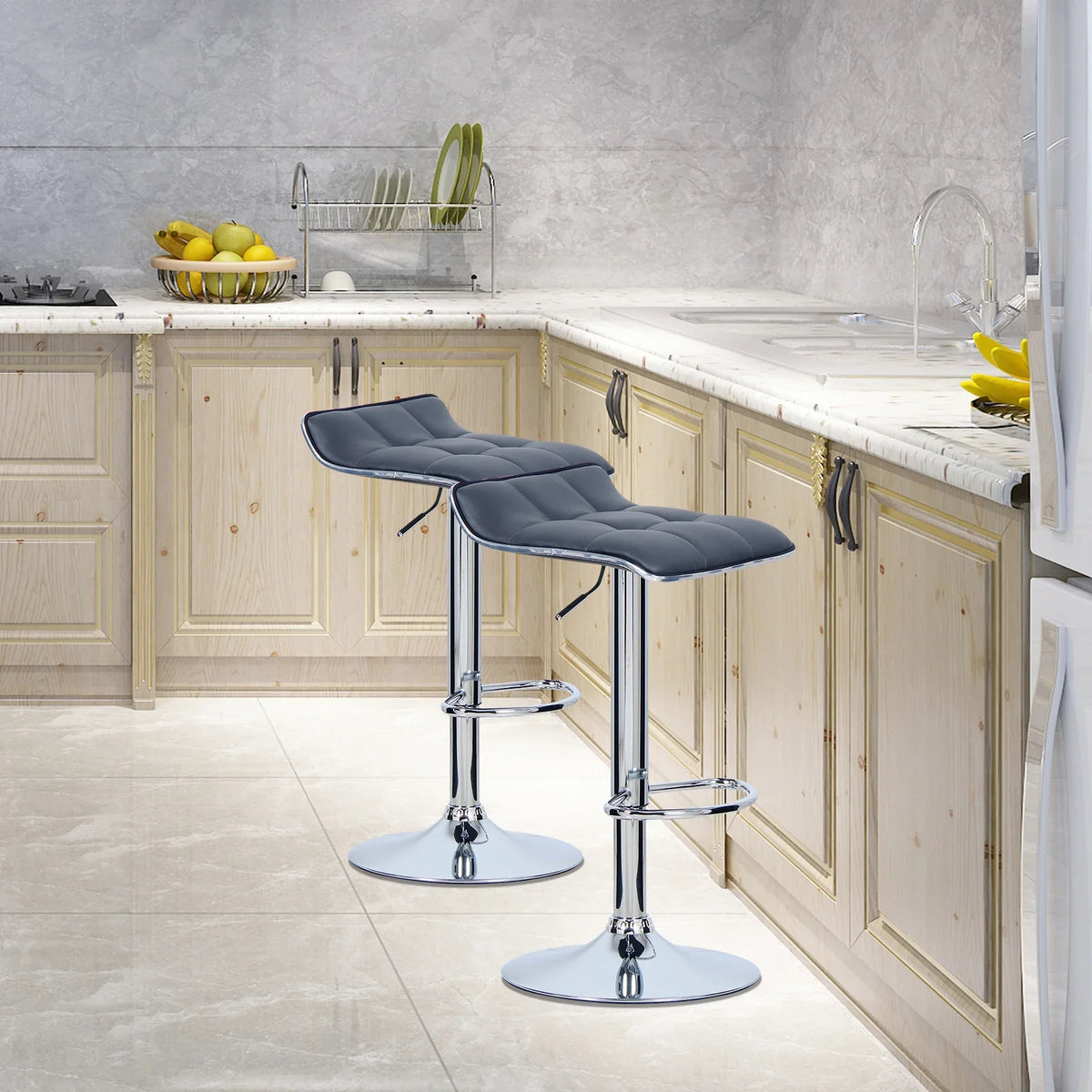 WOLTU Barhocker 2er Set en PU-Leder – Höhenverstellbare &amp; drehbare Tresenhocker mit gepolsterter Sitzfläche et Chromstahl-Gestell