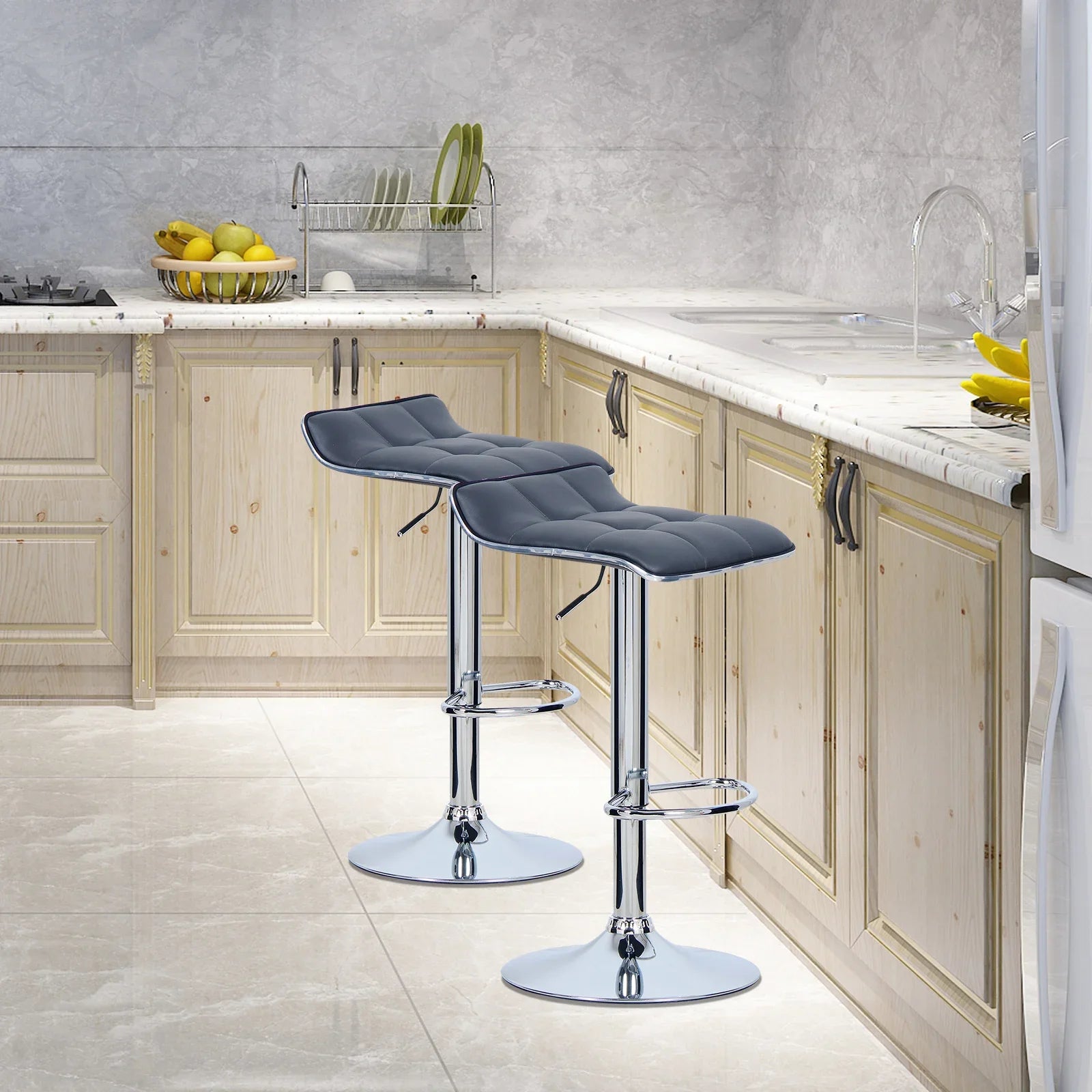WOLTU Barhocker 2er Set aus PU-Leder – Höhenverstellbare & drehbare Tresenhocker mit gepolsterter Sitzfläche und Chromstahl-Gestell