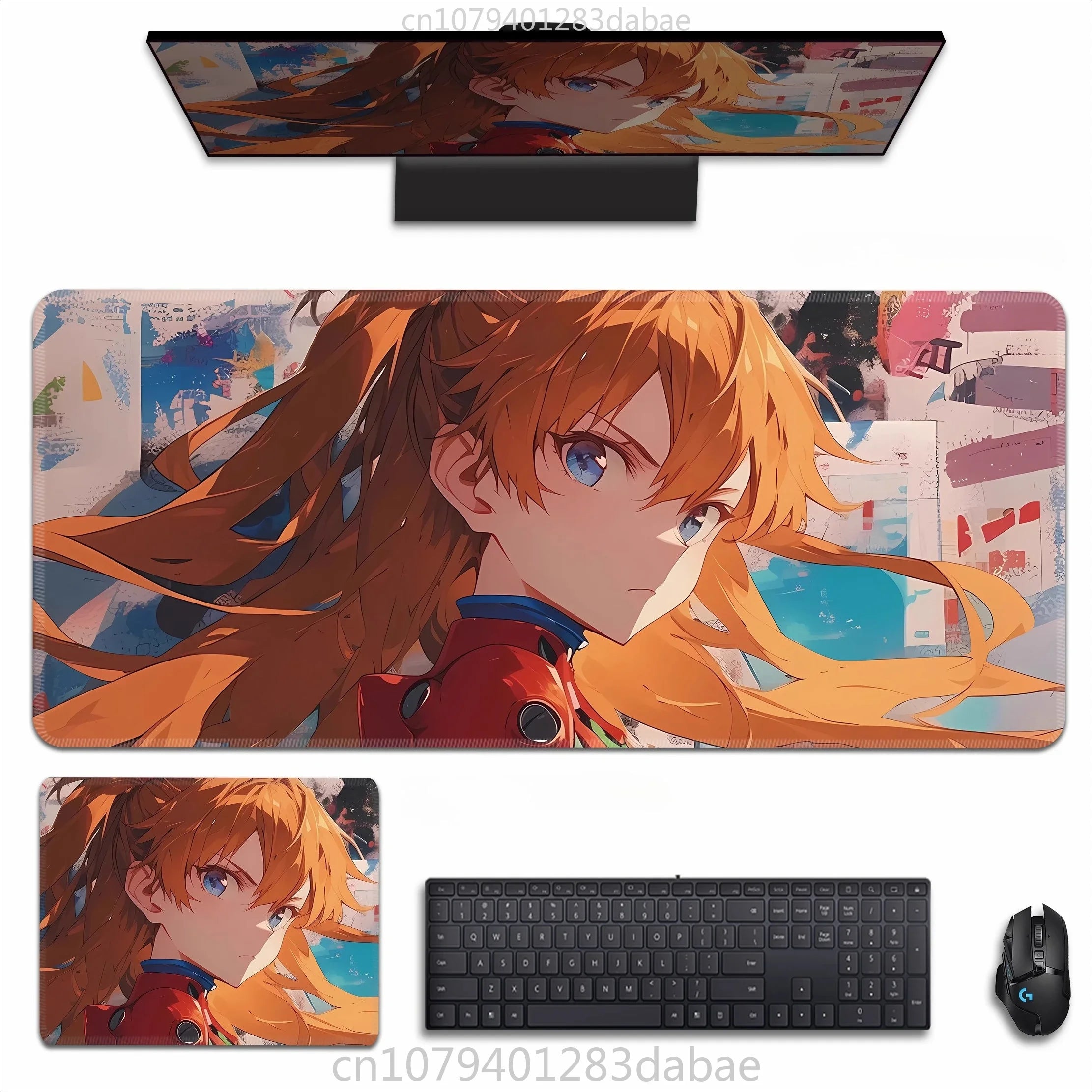 Asuka Langley XXL Anime Schreibtischunterlage aus PU Leder – Wasserdichtes Gaming Mouse Pad im Neon Genesis Evangelion Design