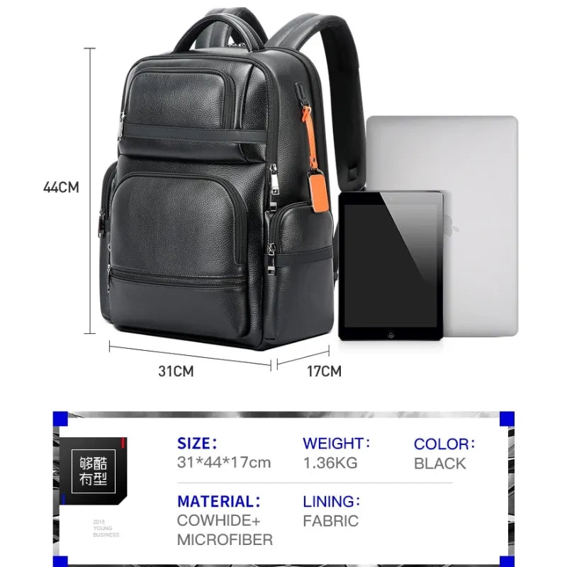 BOPAI Business Leder Rucksack Herren – Luxus Laptop Rucksack 15,6 Zoll mit Diebstahlschutz & USB-Ladefunktion
