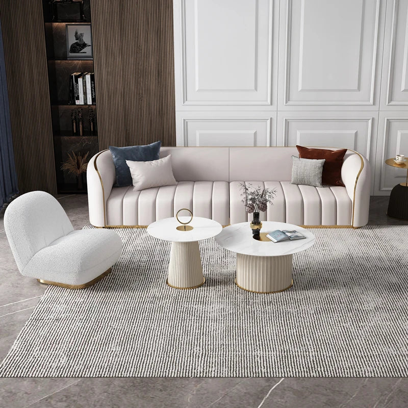 Luxuriöses Vollleder Designer-Sofa – Modernes 2,8 m Lounge-Sofa aus Rindsleder mit Latex-Polsterung, nordischer Light-Luxury-Stil für Wohnzimmer & Flur