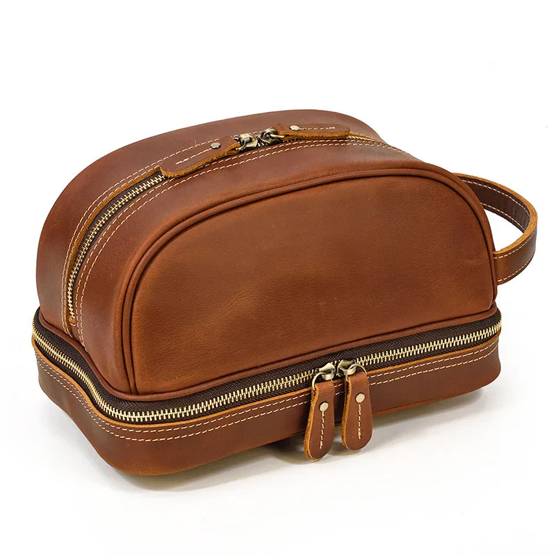 Hochwertige Kleine Reise-Kosmetiktasche aus Crazy Horse Leder – Vintage Leder Wash- &amp; Make-up Bag para hombres 
