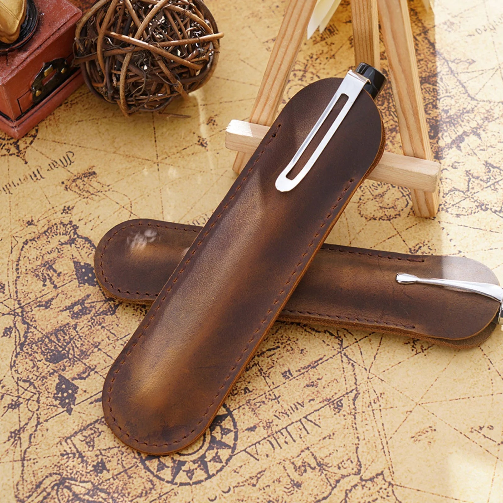 Retro Leder Stifteetui aus Echtleder – Eleganter Einzel-Stifthalter für Schule &amp; Büro