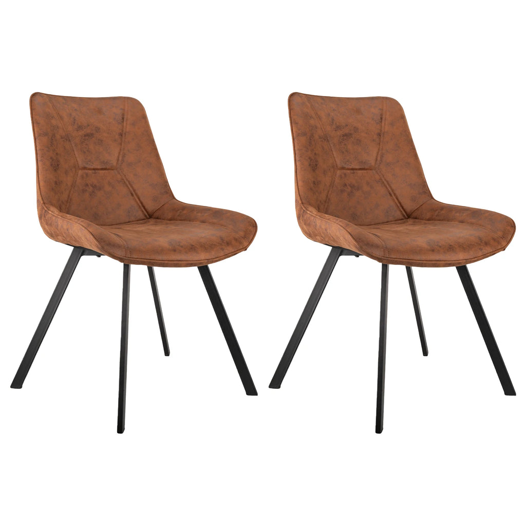 2er Set Moderne Esszimmerstühle aus Kunstleder – Retro Design Polsterstühle in Braun mit Metallbeinen für Esszimmer, Wohnzimmer & Büro