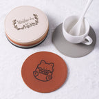 Personalisierte PU Leder Untersetzer (5er Set) – Wasserdicht, hitzebeständig & rutschfest, runde Getränkeunterlagen mit Logo für Zuhause & Bar