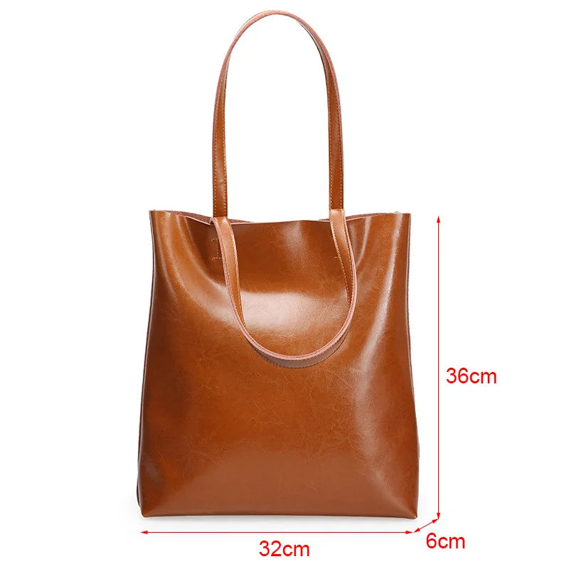 Große Damen Handtasche aus echtem Rindsleder – Vintage Tote Bag mit viel Stauraum für Büro, Alltag & Shopping