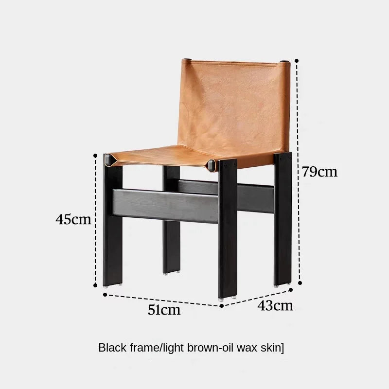 Japanischer Retro Esszimmerstuhl aus Massivholz & Leder – Antiker Designer Armlehnenstuhl im Light-Luxury-Stil für Küche & Café