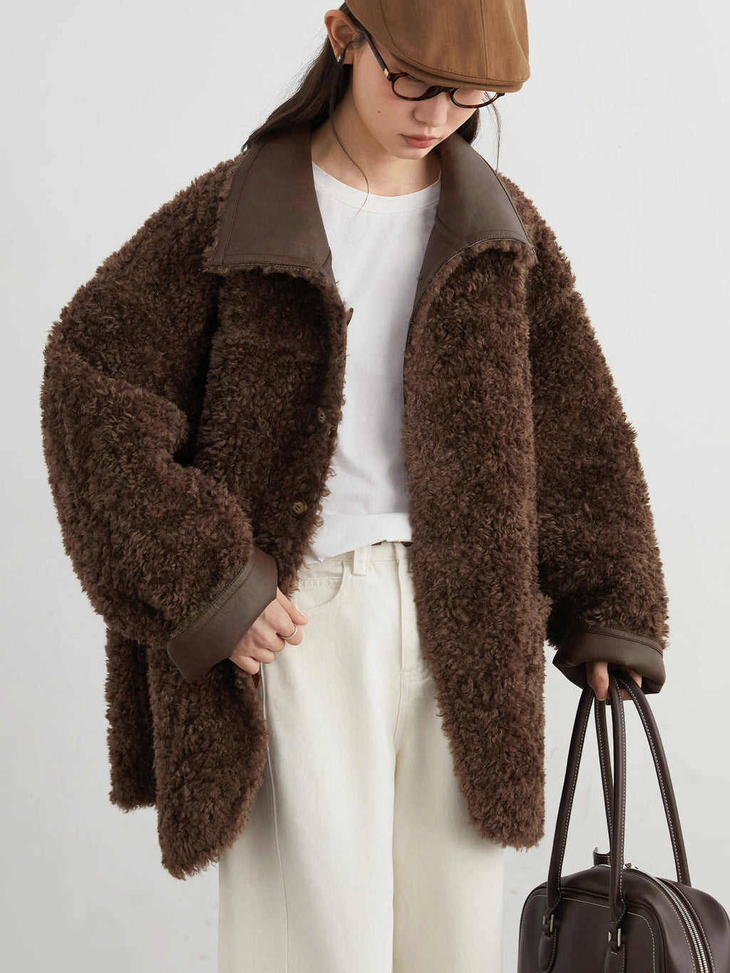 CHIC VEN Damen PU Leder Mantel 2025 – Wendbarer Kunstleder Midilängen-Mantel, lockerer Office-Look Overcoat für Herbst &amp; Winter 