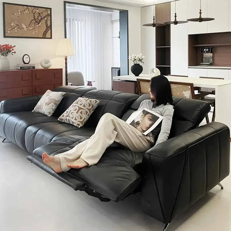 Designer Elektro-Ledersofa mit Schlaffunktion – Großes, verstellbares Luxus Sofa aus Rindsleder, ausziehbar & individuell konfigurierbar
